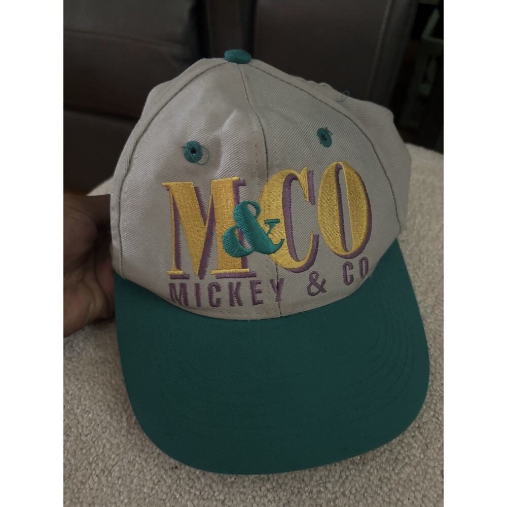Vintage Mickey Mouse & Co Hat Cap Adult White Teal/turquois Snapback Embroidered